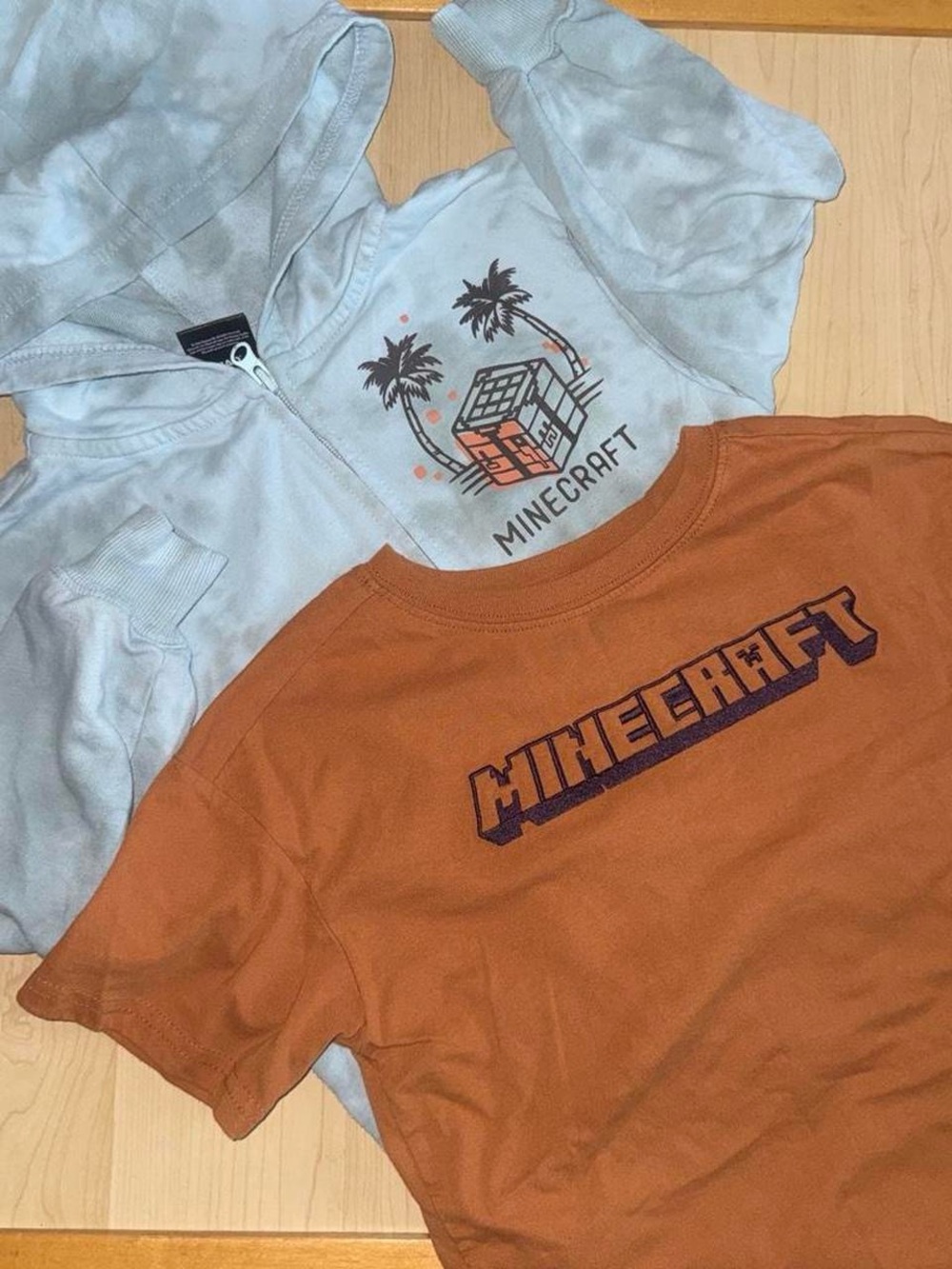 Kids Minecraft Orange Graphic Tee and Light Blue Hoodie Set